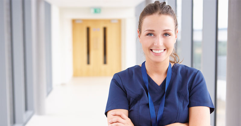 healthcare employee excited about working in medical career