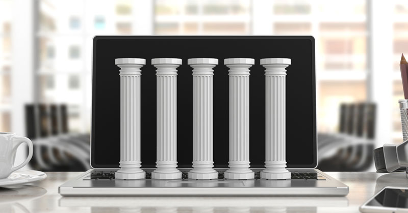 5 pillars on computer representing hiring success