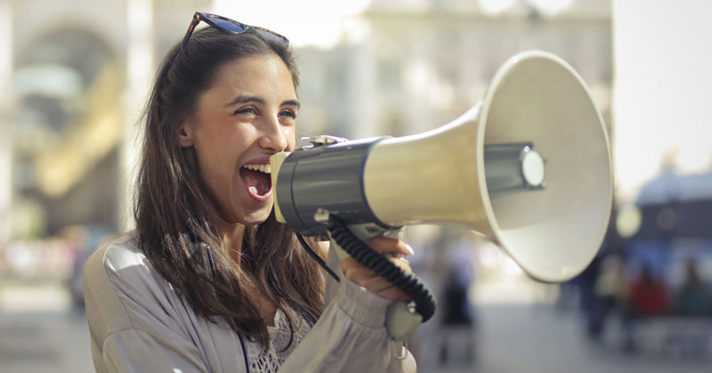 hr using a megaphone to get applicants attention