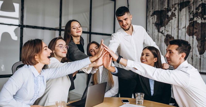 group of employees working together