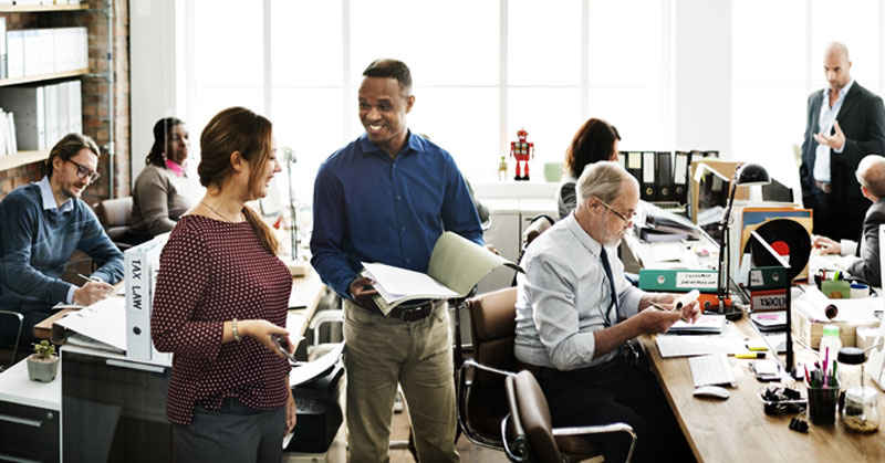 many employees working in office