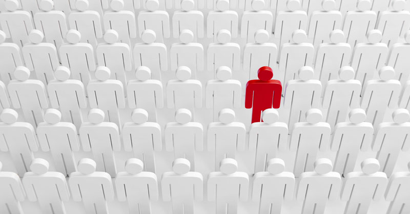one red job ad in sea of white job ads