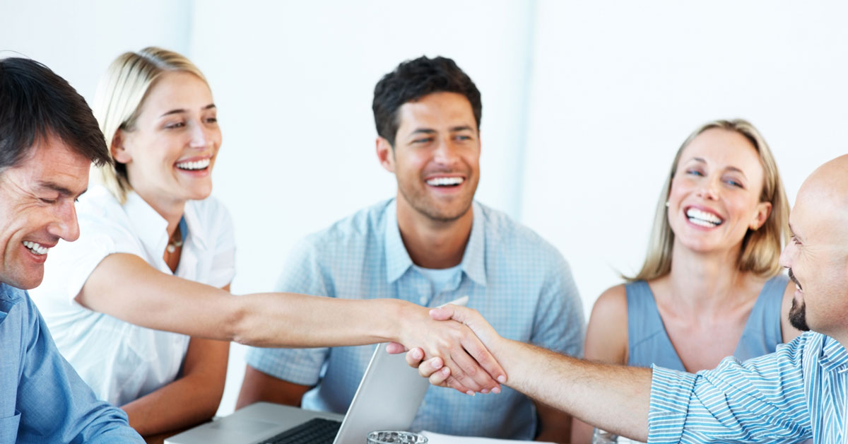 Engaged team welcoming new hire